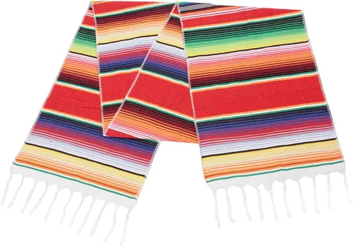 Miniatura 7 de Camino de mesa mexicano de 14 x 108 pulgadas, diseño de rayas de arcoíris, decoración temática de fiesta mexicana grande para fiesta del Cinco