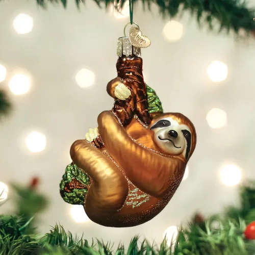 Miniatura 2 de Old World Christmas - Adorno de vidrio soplado de perezoso sonriente abrazando una rama para árbol de Navidad, decoración festiva artesanal