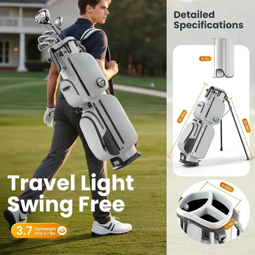 Miniatura 2 de Bolsa de golf ligera de 3 vías, bolsa compacta de transporte/rango para 6 a 8 palos, asa superior, doble correa, múltiples bolsillos, ideal