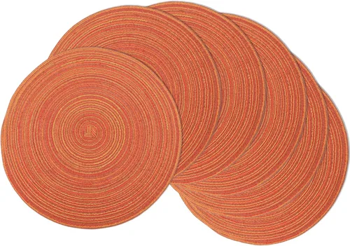 Miniatura 10 de Juego de 6 manteles individuales redondos trenzados, lavables, antideslizantes, para cocina, comedor, 15 pulgadas, resistentes al calor, tela Beige