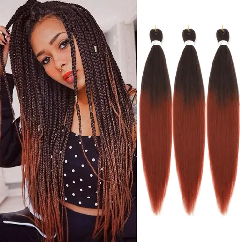 Miniatura 12 de Ginger Braiding Hair Pre Stretched #350 Easy Braids Yaki Texture Professional Synthetic Braiding Hair 30 Inches Hot Water Setting for Box Crochet