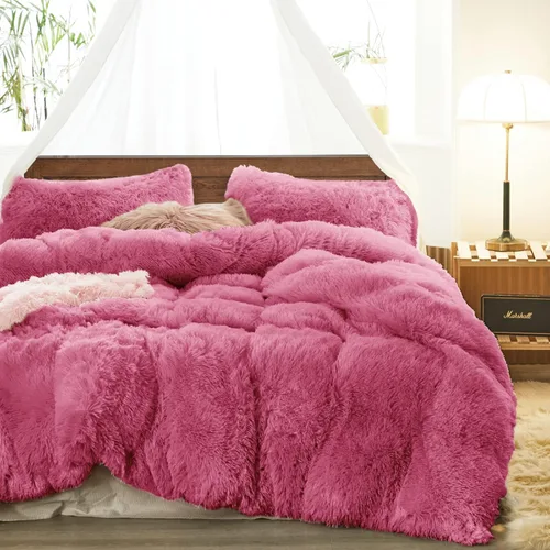 Miniatura 16 de UOZZI BEDDING Juego de edredón blanco de piel sintética tamaño Queen de 3 piezas, 1 juego de edredón blanco lanudo y 2 fundas de almohada, ultra
