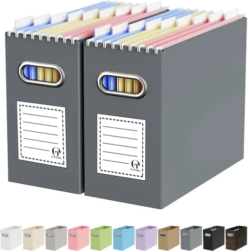 Miniatura 42 de Oterri Caja organizadora de archivos de cartón para colgar carpetas de archivos, tamaño carta, caja de archivos para escritorio de computadora