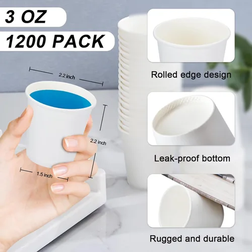 Miniatura 3 de SIUQ Paquete de 1200 vasos de papel de 3 onzas, pequeños vasos desechables para enjuague bucal para baño, mini tazas de papel blanco para espresso