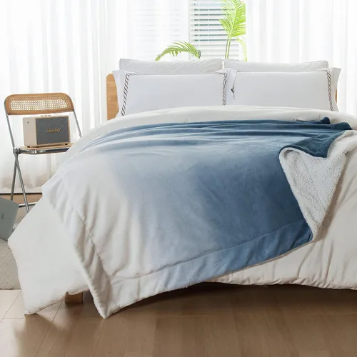 Miniatura 3 de Manta Elegant Comfort, reversible de sherpa y franela, ultrasuave, difusa, acogedora y afelpada - ligera y decorativa para todas las estaciones, 50