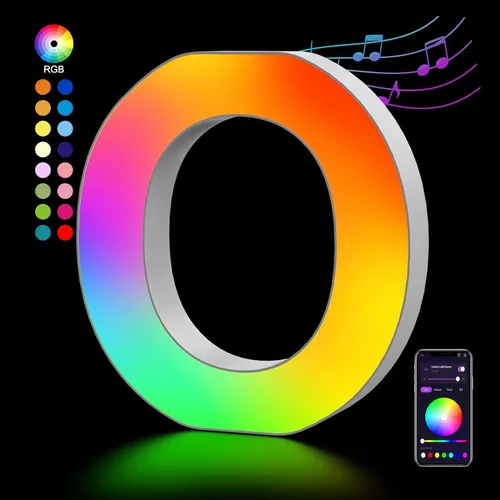 Miniatura 19 de OJQ Letras LED Iluminadas con Música Sincronizada de Letras del Alfabeto Coloridas - Luz de Dormitorio con Cambio de Color - Regalos de Cumpleaños