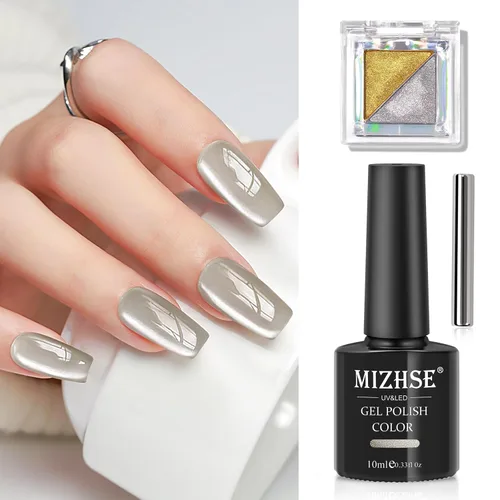 Miniatura 12 de MIZHSE Esmalte de uñas de gel de ojo de gato: Esmalte de gel magnético marrón con barra magnética, efecto mágico de color otoñal, esmalte de uñas