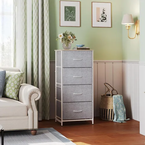 Miniatura 2 de WLIVE Cómoda de 4 cajones para dormitorio, unidad organizadora de almacenamiento de ropa de tela gris claro, cómoda para pasillo, entrada, armarios