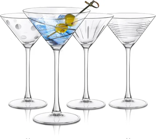Miniatura 9 de Joeyan Copas de vino tinto y blanco sopladas a mano, copas de tallo con patrón de rayas y puntos, juego de cristalería de tallo largo tallado Copas