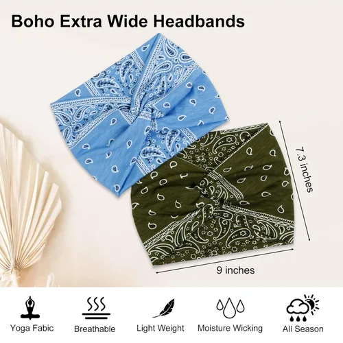 Miniatura 6 de AKTVSHOW Diademas tipo bandana de 7 pulgadas de ancho para mujer, diademas turbantes de cachemira de moda para cabello grueso, antideslizantes