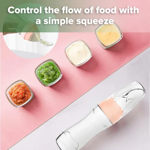 Miniatura 7 de Haakaa Comedero de silicona para bebés de 4 onzas, comedero de cereales para bebés, alimentador de alimentos frescos para bebés, botella de Melocotón