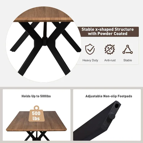 Miniatura 6 de Mesa de comedor rectangular de 71 pulgadas para 6 y 8 pulgadas, mesa de cocina de madera moderna de mediados de siglo con patas cruzadas de metal