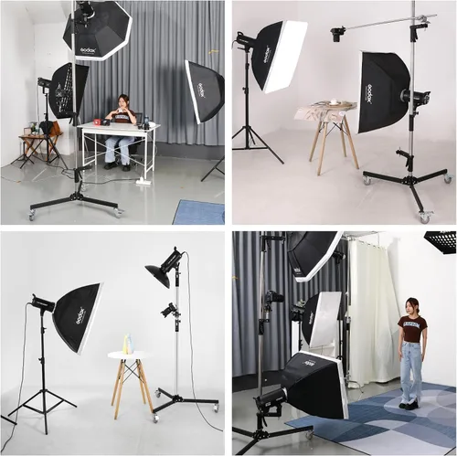 Miniatura 4 de Soporte de agarre de pistola resistente, soporte de luz rodante de fotografía de 8.2 ft/8.2 pies con ruedas y un brazo deslizante Carga máxima