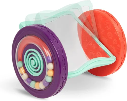 Miniatura 7 de B. toys – Juguetes para bebés con espejo y ruedas sensoriales rodantes – Espejo interactivo Roly-Poly para tiempo boca abajo y gateo – Aprendizaje