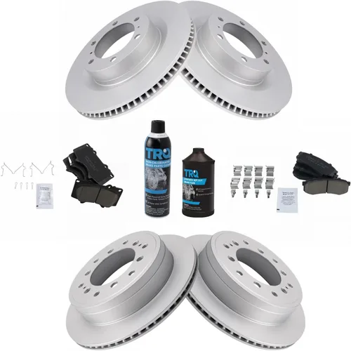 Miniatura 3 de TRQ Kit de pastillas de freno delanteras y traseras y rotores Kit de productos químicos de freno, pastillas de freno Rotor de freno Cerámica Premium