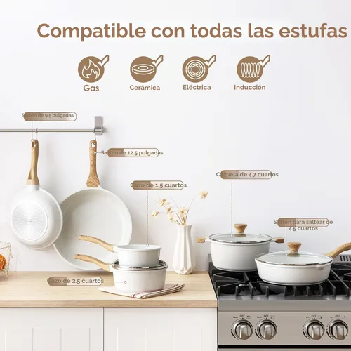 Miniatura 4 de SENSARTE Juego de utensilios de cocina de cerámica antiadherente de 16 piezas, juego de ollas y sartenes saludables, juego de cocina no tóxico