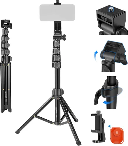 Miniatura 12 de NEEWER Basics Trípode selfie stick de 150 cm compatible con iPhone, cámara DLSR, Canon, Sony, pequeño soporte de mesa de metal portátil