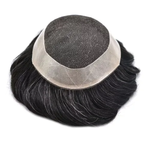 Miniatura 4 de Tupé para hombres, sistema de cabello humano, encaje francés suave con PU para hombre, extensiones de pelo de piel fina para hombres, pelucas