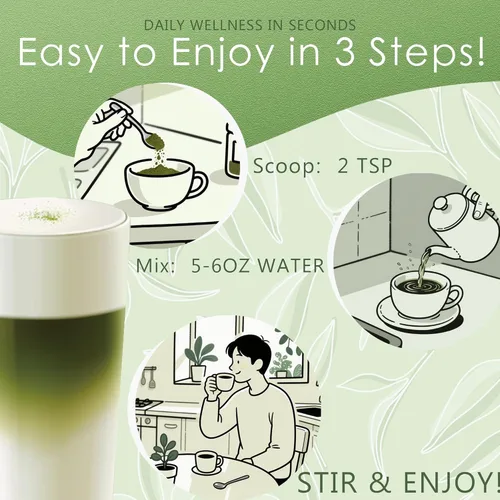 Miniatura 7 de Mushroom Matcha Latte, té verde matcha ceremonial en polvo con 14 hongos, probióticos y polvo MCT, melena de león, reishi y chaga Mezcla