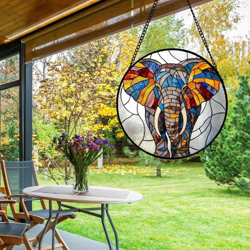 Miniatura 4 de Atrapasoles de Vidrio Manchado para Colgar en Ventana, Elefante Colorido para Capturar el Sol para Puerta, Decoración del Hogar, Atrapasoles de Plata