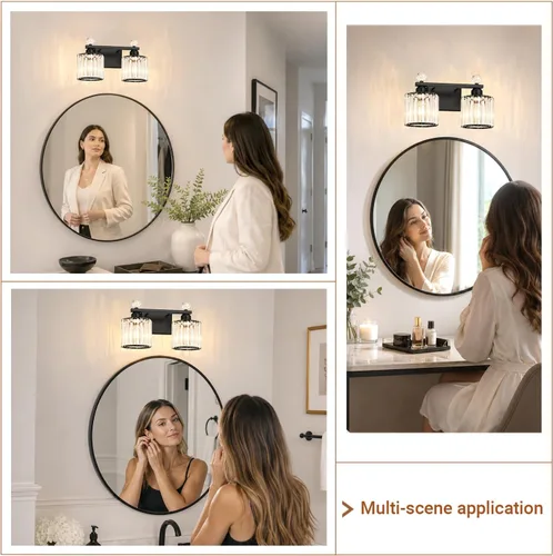 Miniatura 9 de Lxybcce Moderna lámpara de tocador de baño de cristal, 14 pulgadas, 2 luces, accesorios de luz negra sobre el espejo, fácil instalación e
