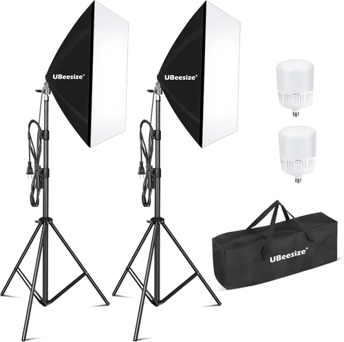 UBeesize Softbox Kit de iluminación para fotografía, kit de iluminación continua de 27" x 20" con 2 bombillas de 40W E27 Socket de 6500K,