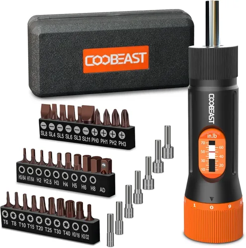 Miniatura 8 de coobeast 13 destornilladores de torque preestablecidos con puntas S2, juego de destornilladores de llave de torque de 1/4" para mantenimiento