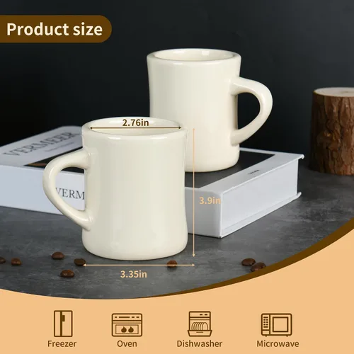 Miniatura 2 de Juego de 4 tazas de café blancas de 11 onzas, ideal para juego de cocina, viajes y té caliente (crema)