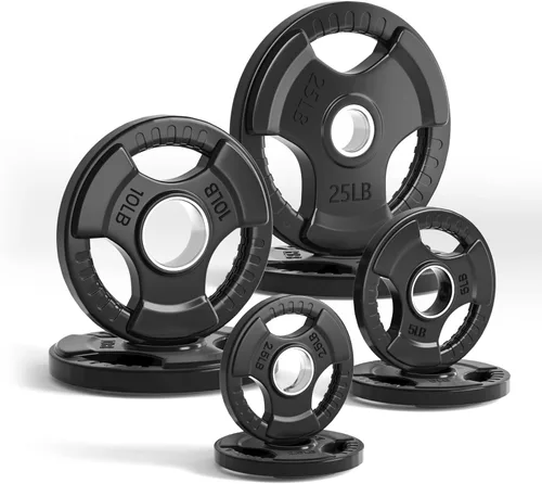 LIONSCOOL Placas de agarre olímpicas de goma de 2 pulgadas para entrenamiento de fuerza, levantamiento de pesas, placa de hierro fundido sólido para