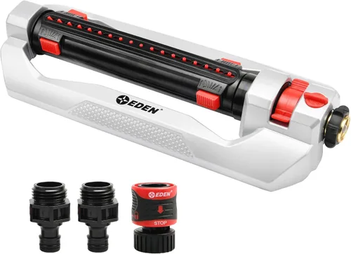 Eden 94095 Rociador Turbo Oscilante de Servicio Pesado, Cubre Hasta 4,000 Pies Cuadrados, 18 Boquillas de Precisión, Base de Aluminio con Peso,