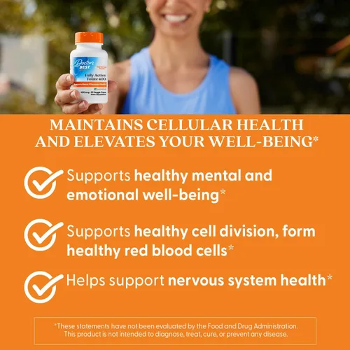 Miniatura 6 de Doctor's Best Folato totalmente activo con Quatrefolic400 mcg, estado de ánimo saludable, memoria, circulación, bienestar, 90 VC
