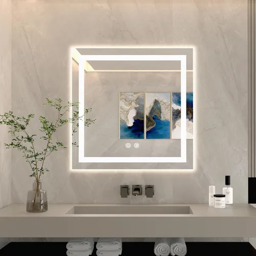 Miniatura 8 de Espejo de baño LED redondo de 24 pulgadas, retroiluminado, antiniebla, 3 colores, luz regulable, montado en la pared, espejo de tocador de baño