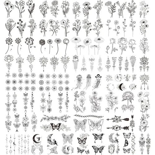 Miniatura 2 de Cerlaza 100 hojas de tatuajes temporales para mujeres adultas, 420 estilos mixtos, calcomanías de tatuaje falsas de ramas pequeñas que se ven reales