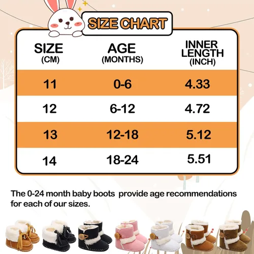 Miniatura 5 de HONGTEYA Botas de nieve para bebé con forro polar interior, botines para niña con suela dura de goma antideslizante, zapatos para niños y niñas de 0