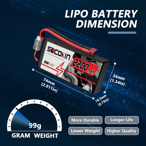Miniatura 3 de 2S Lipo Batería 7.4V 50C 2200mAh Baterías con conector T-Plug Plug Shorty Soft Case Batería para FPV Drone Quadcopter UAV Avión Helicóptero RC Coche