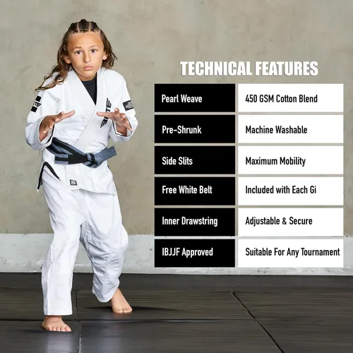 Miniatura 5 de Elite Sports Kids BJJ GI - Kimono brasileño Jiujitsu Gi con tela preencogida y cinturón, para niños y jóvenes, aprobado por la IBJJF