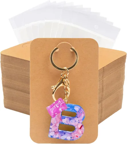 Miniatura 10 de Juego de 120 tarjetas de exhibición de llavero con bolsas autosellables, llavero de embalaje para llavero, soporte para joyas