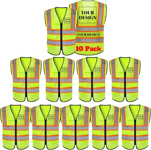 Miniatura 28 de Chaleco de seguridad reflectante de alta visibilidad con 5 bolsillos y cremallera clase 2 para adultos, unisex, ropa de trabajo de seguridad