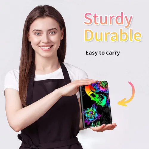 Miniatura 5 de Libreta de pedidos para camarera, cartera de cuero con bolsillo con cremallera oculta, soporte para bolígrafos, lindo organizador para camarera