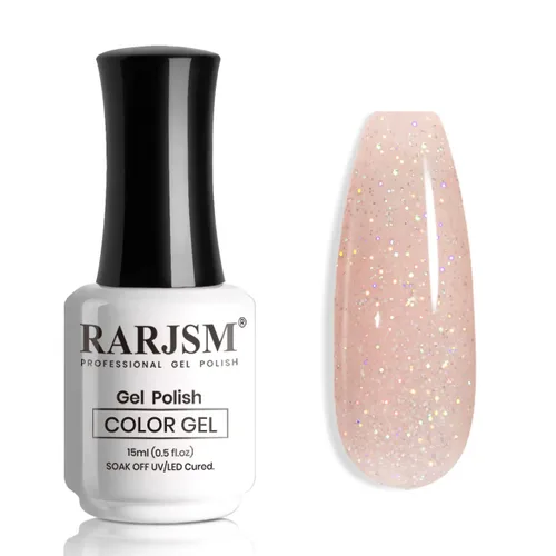 Miniatura 43 de RARJSM Esmalte de Uñas en Gel Rosa con Purpurina Nude, Rosa Brillante con Pigmento Dorado Brillante, Esmalte de Uñas en Gel Gelatinoso Transparente