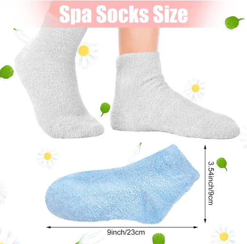 Miniatura 2 de Janmercy 3 pares de calcetines Aloe con gel hidratante para spa, calcetines de dormir esponjosos con loción no deslizante para pies secos