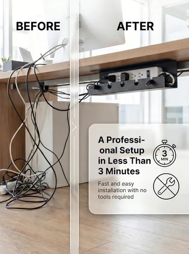 Miniatura 2 de Bandeja de organización de cables para debajo del escritorio, sin taladro, organizador de cables para escritorio, organizador de cables, bandeja