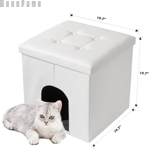 Miniatura 2 de MEEXPAWS Caja de arena para gatos, mueble oculto, banco de baño para gatos, gabinete de almacenamiento pequeño de 19.7 x 19.7 x 19.7 pulgadas, a