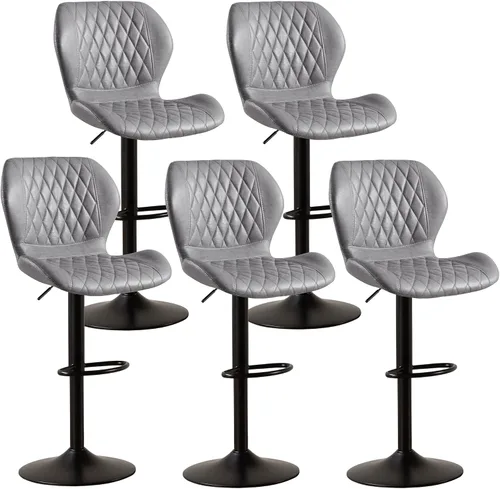 Miniatura 18 de Taburetes de bar modernos, taburetes de bar giratorios con respaldo alto, taburetes de bar de tela ajustables para sillas de isla de cocina