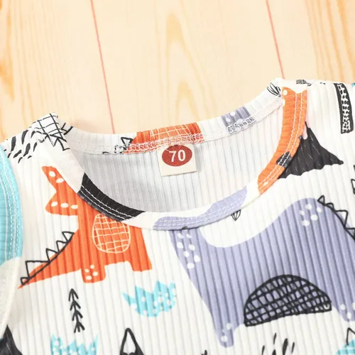 Miniatura 4 de Conjunto de ropa de 2 piezas de ropa de 2 piezas con estampado de dinosaurios de dibujos animados y pantalones cortos con cordón