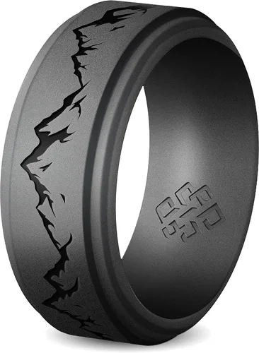 Miniatura 6 de Knot Theory Anillo de silicona para hombre, grabado de montaña, ondas, bosque, ancho de banda de 0.315 pulgadas, transpirable, ajuste cómodo