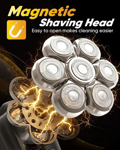 Miniatura 6 de Afeitadora de cabeza para hombres calvos, afeitadora flotante 7D de cabeza calva 5 en 1, maquinilla de afeitar eléctrica húmeda/seca con pantalla