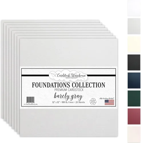 Cardstock Warehouse Foundations Barely Gray - 12 x 12 pulgadas - 100 libras / 9.52 oz/m², papel de cartulina 100% reciclado, 25 hojas Apenas gris