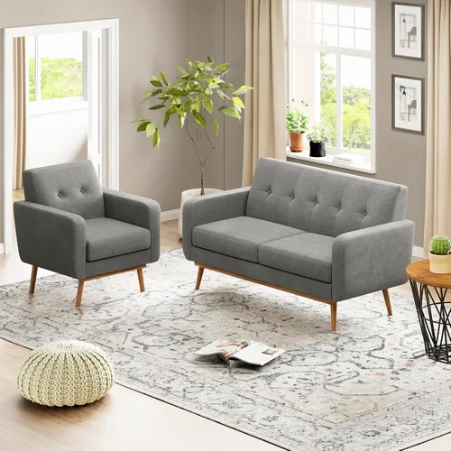 Miniatura 10 de HUIMO - Juego de muebles para sala de estar con botones, juego de muebles tapizados con botones para sala de estar, sofá moderno tapizado con marco