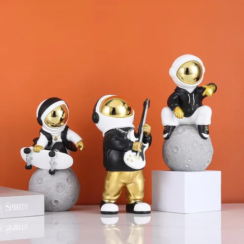 Miniatura 7 de Figura de astronauta, escultura de astronauta en oro negro, estatua de astronauta, regalo para niños, decoración de habitación para hombres, hogar